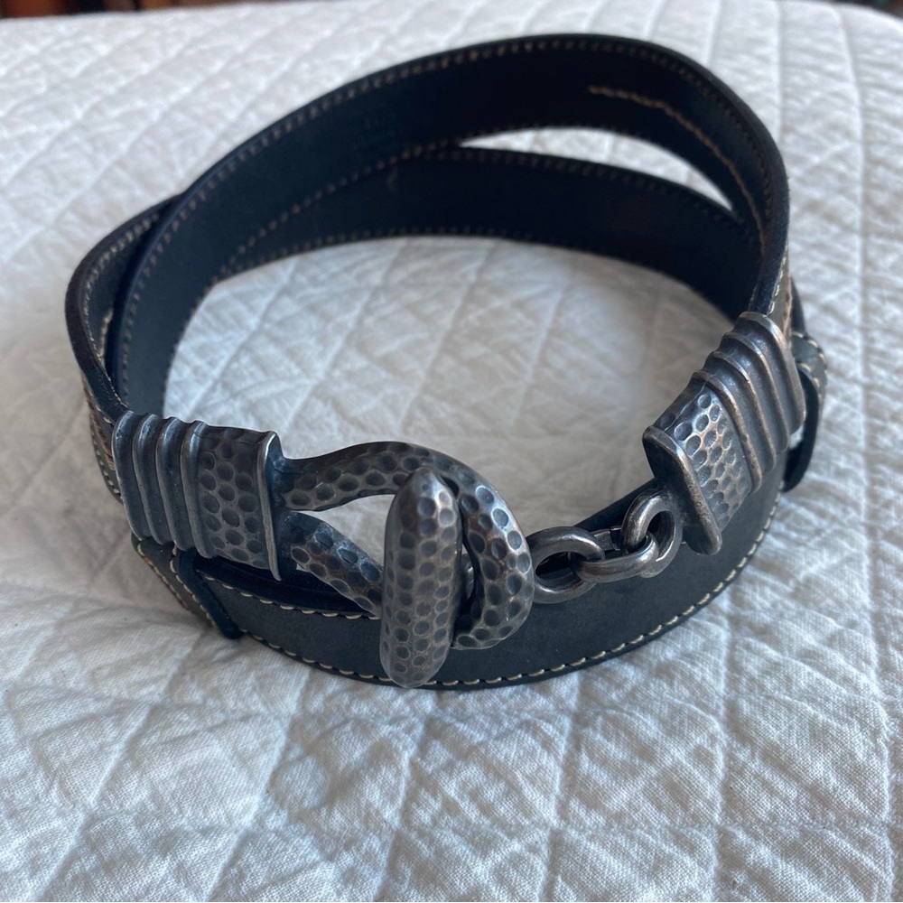 Western Black Leather Chico’s Belt Hammered Adjustable Vintage Rodeo Cowboy M/L